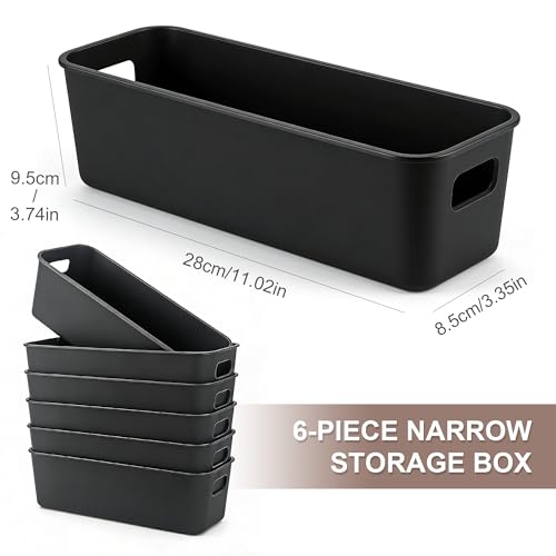 LYLIDIA 6 Stück Aufbewahrungsbox Klein Schmal 30cm, Kunststoffbox Organizer Box Aufbewahrung, Aufbewahrungskorb Kisten Schrank Schubladen Ordnungsboxen Basket körbchen für Bad, Küche (Schwarz*6)