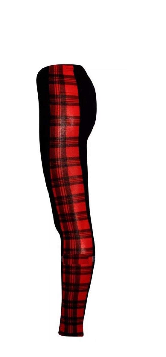 GirlzWalk ® Women Ladies Sexy Plus Size Printed Side Panel Stretchy Tights Leggings (RED Tartan Side Panel, SM/UK 8-10)