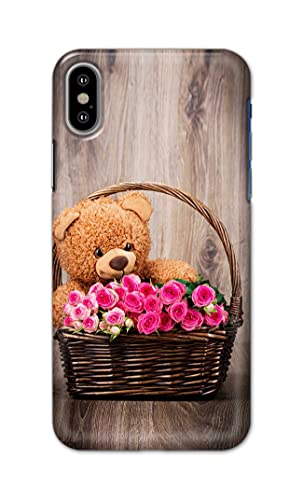 Image of PRINTFIDAA Roses and Teddy Bear in The Wicker Hard Back Cover for Apple iPhone X /iPhone 10 / iPhone Ten /iPhone Xs Back Cover -(P6) KAT1004