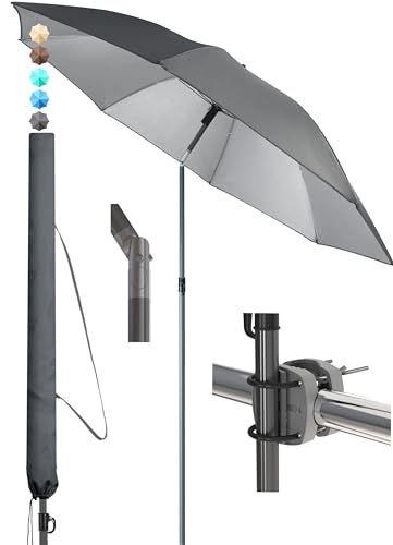 4smile Sonnenschirm Balkon SunnyJoy, 3-in-1 SET, Anthrazit - UPF 50+ Sonnenschirm Ø 180 cm + Sonnenschirmhalter Balkongeländer + Sonnenschirmhülle - Sonnenschutz Balkon Set 1