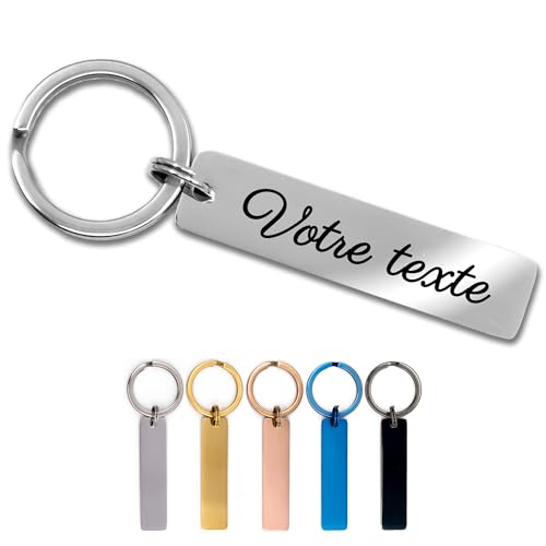 Porte-clés personnalisé gravé avec texte et icônes - Métal inox, idéal voiture avec prénom et numéro de téléphone, cadeau maman, fête des mères,...