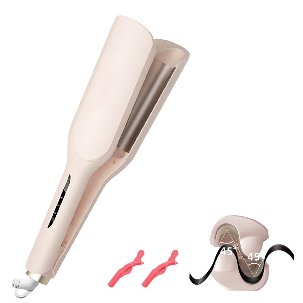 Ferro ondulato per capelli, ferro arricciacapelli da 32 mm, arricciacapelli a forma di V per tutti i tipi di capelli (rosa)