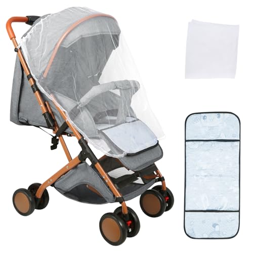 Kinderbuggy, Kinderwagen mit Sonnenschirm, Kinderwagen Zusammenklappbar, Buggy mit Liegefunktion, Kann Sitzen oder Liegen (Grau-A)