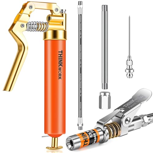 THINKWORK Mini Grease Gun Kit for 3 Oz Tubes, 3000 PSI Pistol Grip Lube Grease Guns Tool with 0.53' Coupler and Needle Nozzles - for Minor Maintenance Tasks, Automotive, Agricultural