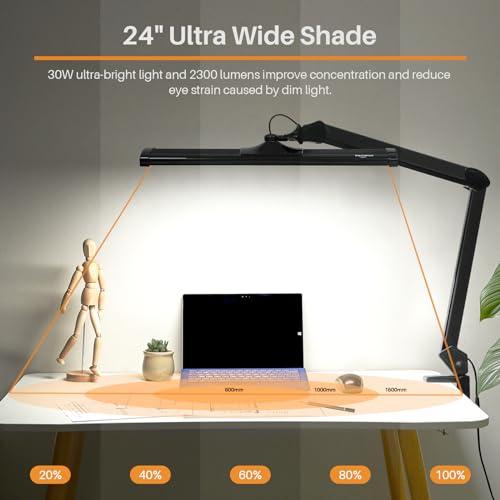 Image of 24-Inch LED Architect Desk Lamp with Clamp, 30W 2300LM, Black