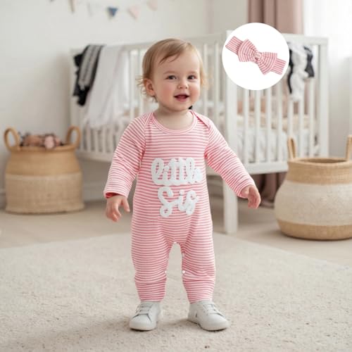 Newborn Baby Girl Clothes She Here Romper Waffle Stripe Jumpsuit And Headband Coming Home From Hospital Outfit2