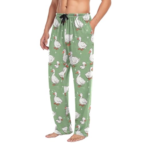 Men’s Cute Ducks Pajama Pants with Pockets, Comfortable Lounge Sleep Bottoms#3674