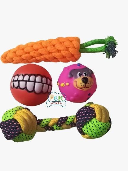 PSK PET MART Puppy and Dogs Chew Rope Squeaky Teething Toys | Carrot | Rope Dumbbell | Smily Ball | Squeaky Face Ball, Combo (Pack of 4) (Combo 7) (B0B2WSG13X) Amazon Price History, Amazon Price Tracker