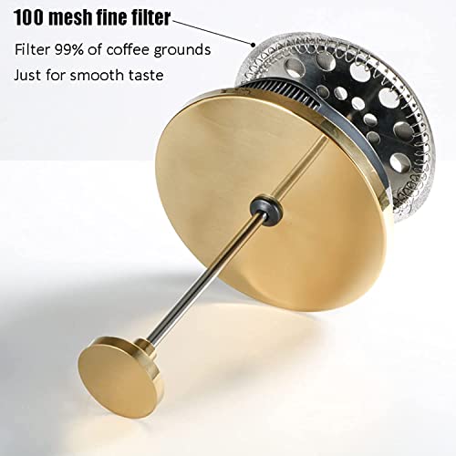 French Press Kaffeemaschine mit 3-Stufen-Filter, hitzebeständige Kaffeepresse aus Borosilikat-Edelstahl, Gold 5 French Press Kaffeemaschine mit 3-Stufen-Filter, hitzebeständige Kaffeepresse aus Borosilikat-Edelstahl, Gold