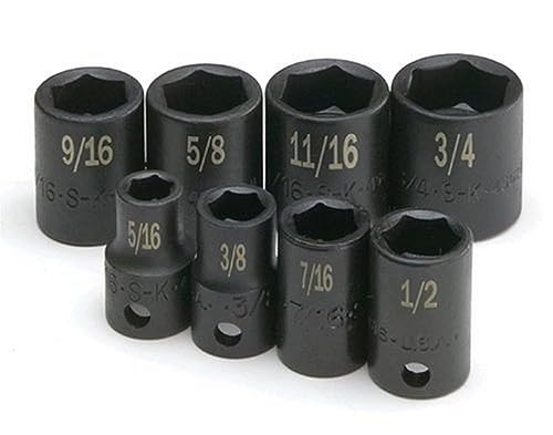 SK Tool USA 3/8" Drive, 8 Piece, 6 Point, Standard SAR Impact Socket Set, 5/16" to 3/4" | 4058