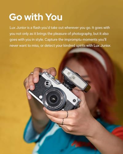 Image of Godox Lux Junior Retro Camera Flash with PC sync Ports (Black, 4.6oz) | GN12, 1 /1-1 /64 Flash Power, Auto&Manual Modes, 6000±200K, 28mm Focal Length with Sync Cable for Canon Nikon Sony Fuji Olympus