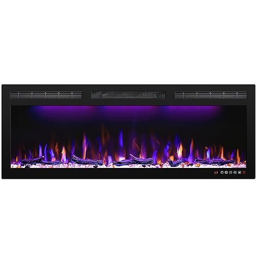 Image of 45-Inch Electric Fireplace, Recessed or Wall-Mounted Linear Heater, Ultra-Slim Frame, 1500W, 3 Flame Colors and 3 Top Lights, Log and Crystal Media, Remote, 1-9H Timer