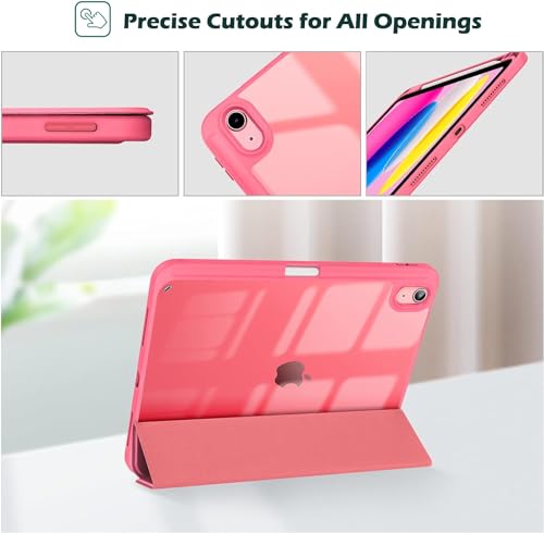 Image of ProElite Case Cover for Apple iPad (A16) 11th /10th Generation (2025 /2022), Transparent case Cover with Pencil Holder for iPad 11th /10th Gen 2025 /2022, Hot Pink
