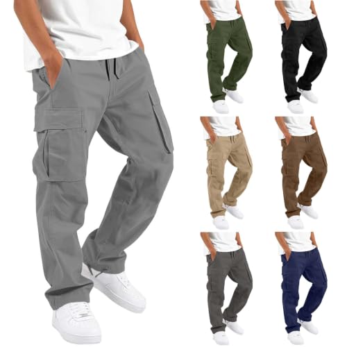 VBTAPA Cargo Pants Boys Cargo Pants Casual Drawstring Straight Loose Leg Jogger Trousers Baggy Elastic Waist Hiking Pant with Pocket 2026 Gray 5-6 Years - image 1
