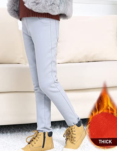 Kiench Girls' Fleece Lined Leggings with Pockets Knit Skinny Pants Pull on Jeggings3