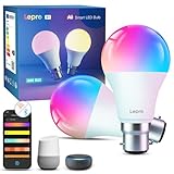 Lepro AI Smart Bulb B22, Music Sync Bayonet WiFi Bulb, Colors Changing Light Bulb Works with Alexa & Google Assistant, 806lm, Voice Control, Personalized AI Lighting Designer, 2 Packs