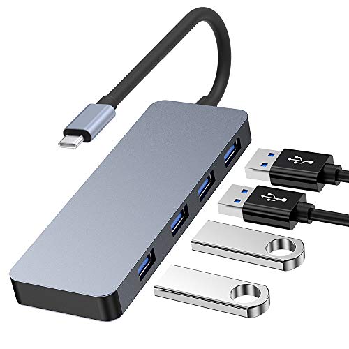 HOPLAZA - Hub USB C, adaptador USB C con 4 puertos USB 3.0, hub de datos de aluminio de alta velocidad, compatible con MacBook Pro, dispositivos USB tipo C