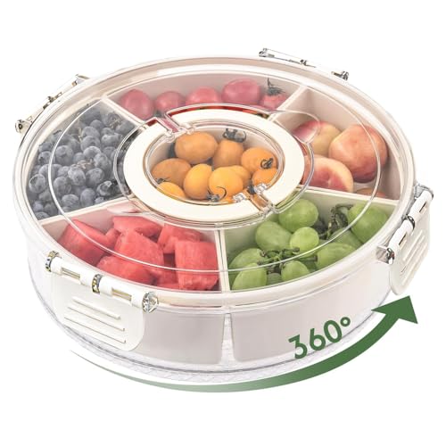 Jemey Boîte à goûter avec 6 compartiments, bol à collation rotatif, organisateur pour les pique-niques et les réunions de famille, spinner à collation amovible pour bonbons, fruits, noix, ne passe pas