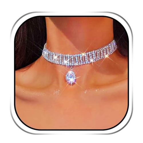 JEWEKY Rhinestone Choker Necklace Silver Crystal Necklaces for Women.