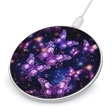 Purple Cute Butterfly Print Wireless Charger 10W Portable Fast Wireless Charging Pad Compatible with Phone Slim Charging Station Lightweight Charger Mat Charging Block for Travel Home Office