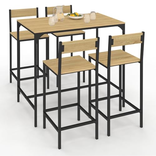 IDMarket – Conjunto de mesa alta de bar Detroit 100 cm y 4 sillas de bar diseño industrial