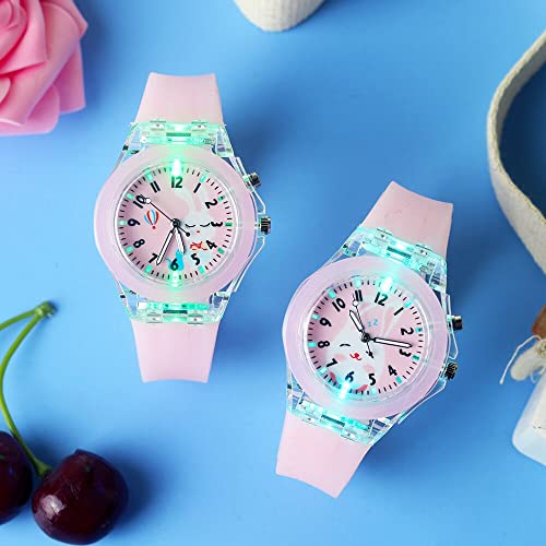 Reloj de niña Conejo de dibujos animados Relojes con luz de flash para niñas Correa de silicona Caballo lindo Dinosaurio Relojes para niños con reloj de luz Relojes para niñas (Color : Blue Monkey)