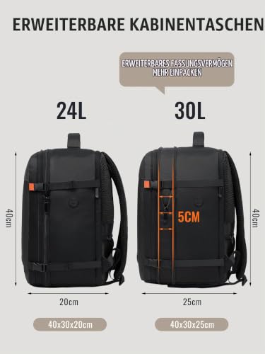 Yankony Handgepäck Rucksack 40x30x20, Erweiterbar 24-30L für Ryanair & Wizz – Ansicht 3