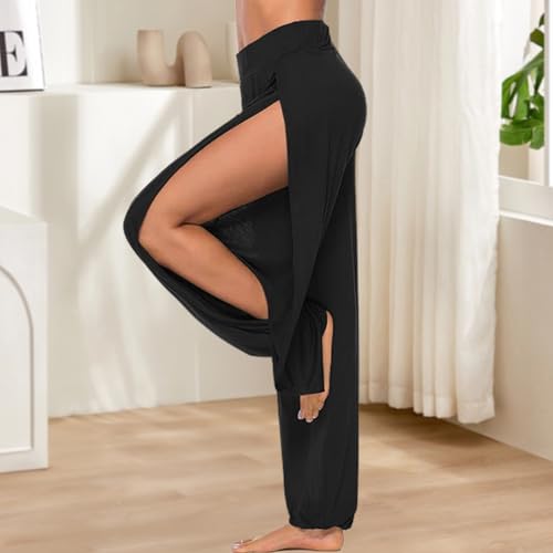 Women Summer Harem High Split Hem Leg Silt Pants Flowy Yoga Pant for Women Casual Beach Hippie Dance Pants3