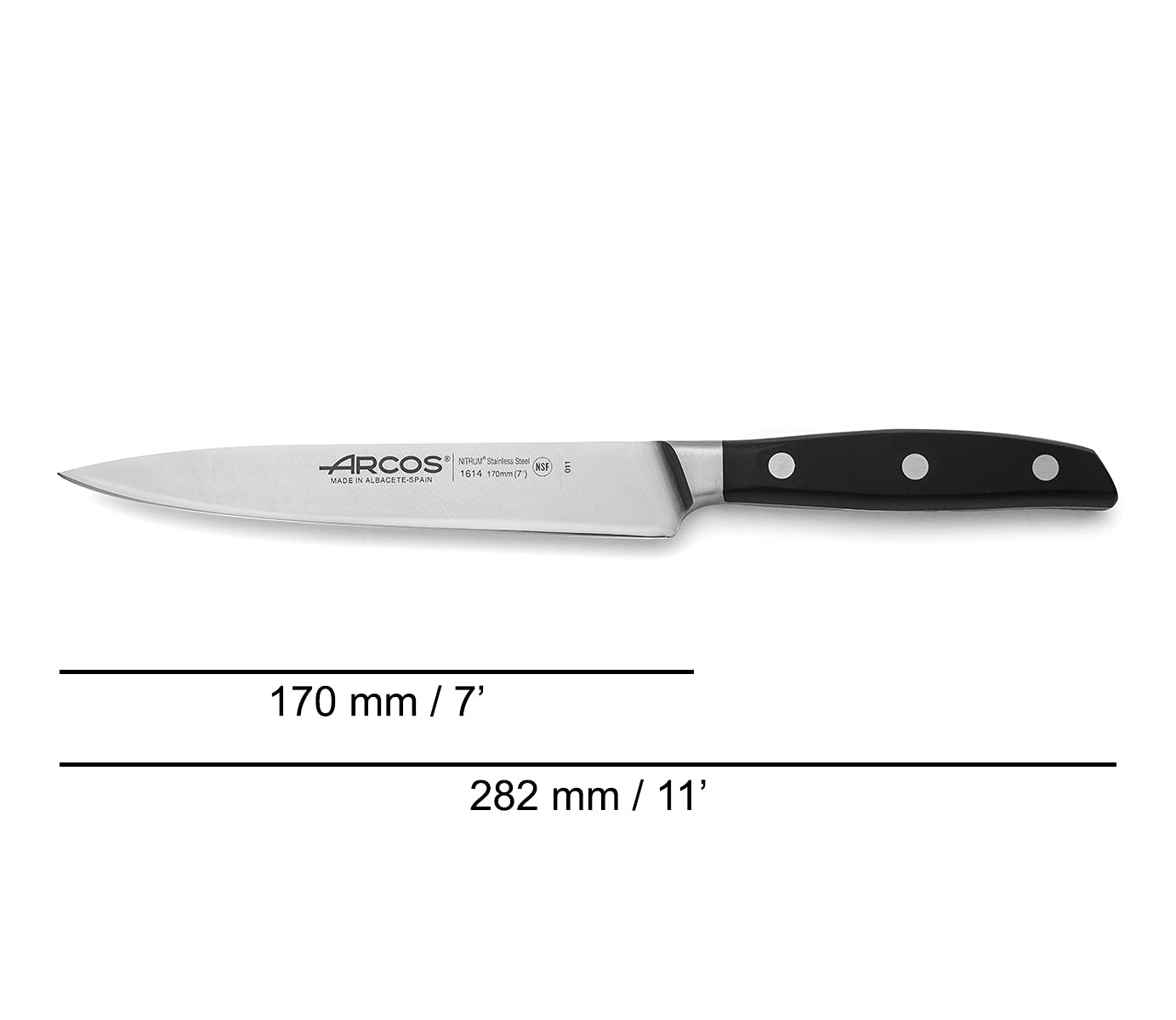 Arcos Serie Manhattan - Coltello Sogliola Coltello Pesce - Acciaio Inossidabile Forgiato Nitrum 170 mm - Manico Polioxymetilene (Pom) Colore Nero (Filo Seta)