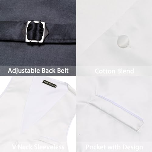 Image of Barry.Wang Vest for Men Business /Leisure Dress Suit Vests V-neck 2 Pockets Wedding Party Tuxedo Satin Waistcoat