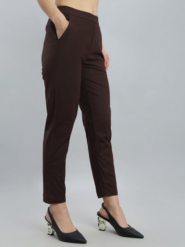 Image of GO COLORS Solid Tapered Fit Chino Pants for Women |Mid Rise, Side Pocket