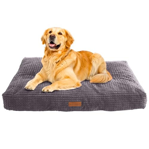 Image of Modern Threads Ultra Plush Orthopedic Memory Foam Pillow Bed for Large Dogs with Supportive Filling and Stylish Textured Design, Charcoal, (48 inch L x 36 inch W x 6 inch Th)