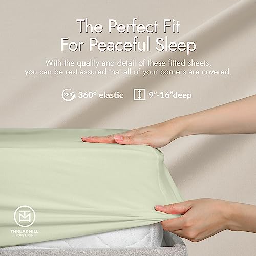 Image of Threadmill 300 TC Viscose Made from Bamboo Cal King Sheet Set, Sage Green | 16 inch Deep Pocket, Cooling Sheet, Breathable, Lightweight, OEKO-TEX Certified