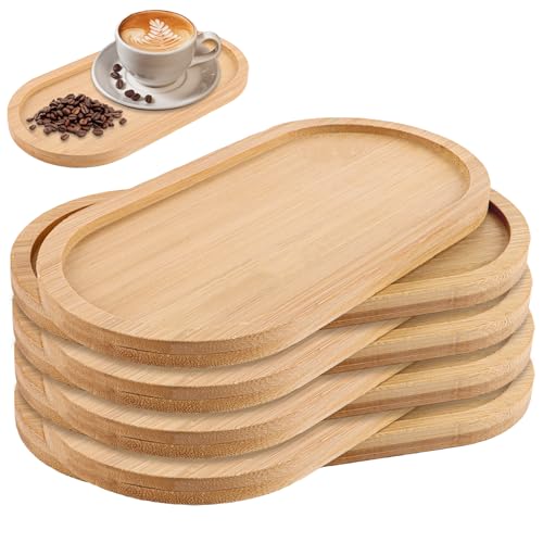 VIDETOL 8 Pièces Plateaux Ovales en Bambou, 10 x 20 x 1 cm Plateau de Service, Petit Plateau pour Nourriture, Café, Dessert, Pots de Fleur
