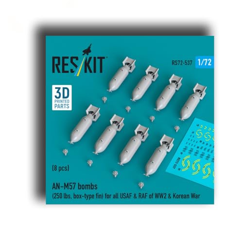 RS72-0537 1/72 Dummy 3D Printed/Resin AN-M57 (250 lbs, Box-Type fin) for All USAF & RAF of WW2 & Korean War (8 pcs) (3D Printed) R-eskit