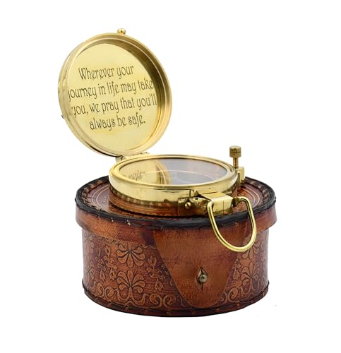Brass Sundial Compass - Nautical Gifts for Men, Antique Sailing Anniversary Gadget for Him, Unusual Unique Nautical Decor, Naval Maritime Pocket Watch Clock