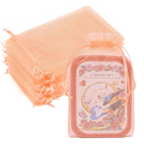 Image of Crweety 50PCS Organza Bags 6x9 Peach Small Gift Bags Mesh Drawstring | Party Favor Goodie Bag Bulk, Jewelry Sachet Candy Treat Soap Makeup Pouches, Wrap for Wedding Baby Shower Birthday Halloween