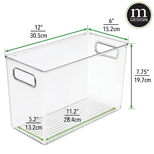 Mdesign Plastic Tall Slim Food Storage Organization Container Bin W/Handles For Kitchen, Pantry, Cabinet, Fridge/Freezer, Countertop - Long Organizer For Refrigerator Snacks, Ligne Collection - Clear #TOP7