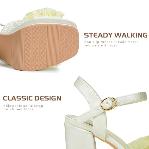 Image of KHPAERMEI Bow Knot Platform Heels for Women Chunky Heeled Sandals | Fashion Comfortable Open Toe Ankle Strap Block High Heels,Suitable for Wedding Party Dress Evening Prom Shoes