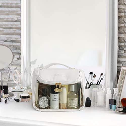 Hanging Toiletry Bag For Women, Clear Makeup Bags For Travel With Handle, Large Capacity Waterproof Zippered Portable Cosmetics Organizer, Clear Travel Case #TOP5