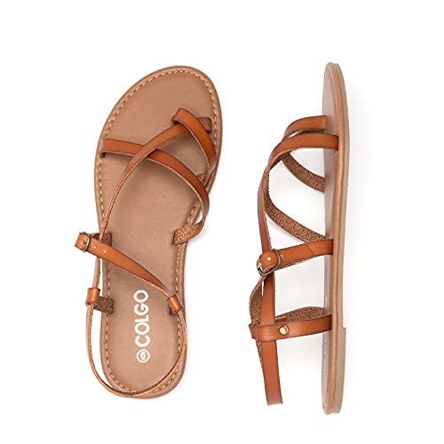 Image of Colgo Women's Summer Strappy Flat Sandals, Adjustable Casual Fisherman Sandal with Open Toe Slingback Gladiator Sandals