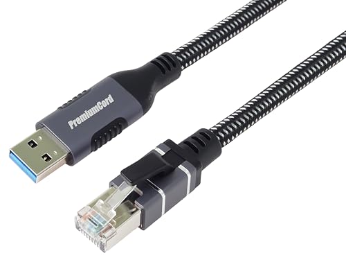 PremiumCord Câble Ethernet USB Vers RJ45 10/100/1000 Mbit/s, CAT6 FTP, USB 3.2 Gen 1 Type A Mâle Vers RJ45 Mâle, Câble Tressé Robuste, Couleur Space Grey, Longueur...