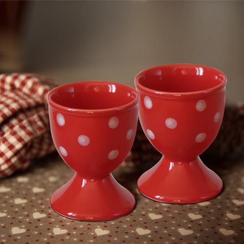 Image of Cinf Ceramic Egg Cups, Set of 2, Red Boiled Egg Holders for Breakfast
