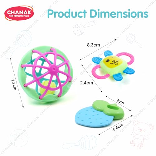 Image of Chanak Baby Kinder Rattle Set for 0-6 Months Old Baby, Non-Toxic, 100% BPA Free, Infant Grab, Spin & Shake Rattles, Colorful Rattles with 3 Pcs, Early Educational Sensory Toy, BIS Approved
