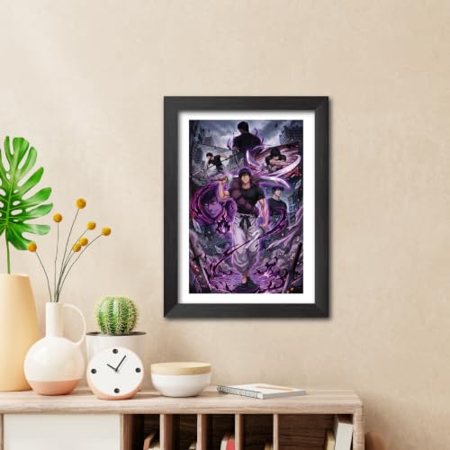 Image of TenorArts Toji Fushiguro Poster Jujutsu Kaisen Anime Laminated Photo Frame Painting with Matt Finish Black Textures (12inches x 9inches)