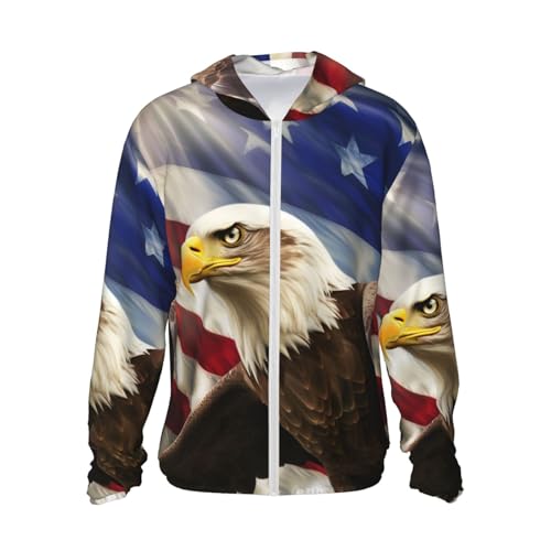 Men's Sun Protection Hoodie UPF 50+ American USA Flag Eagle Art Rash Guard Long Sleeve Women's Sun Shirts Lightweight