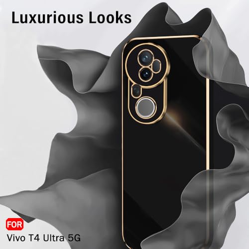 Image of TheGiftKart Luxurious Golden-Plated Back Cover Case for Vivo T4 Ultra 5G | Raised Lips for Camera & Screen Protection | Shockproof Design | Stylish Back Cover Case for Vivo T4 Ultra 5G (TPU, Black)