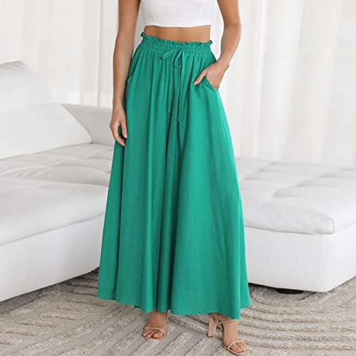 Palazzo Pants for Women Casual Culottes Drawstring Wide Leg Flowy Pants with Pockets Summer Lounge Boho Beach Pant2