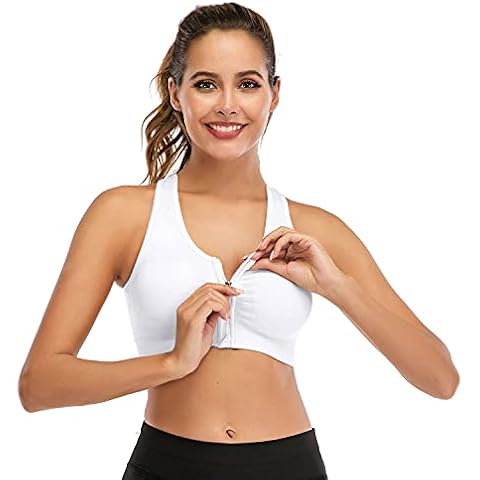 Women Zip Front Closure Sports Bra Medium Impact Push Up Wirefree Yoga Bras Racerback Workout Gym Bra Top Cover