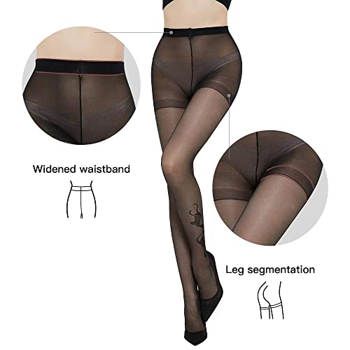Image of C4N 15D Sheer Tights for Women Control Top Pantyhose High Waist Non-Slip Silk Stockings Ribbon
